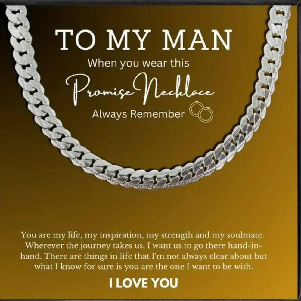 To My Man Punk Silver Gray Stainless Steel Cuban Chain Pendant Necklace. - Picture 2 of 4